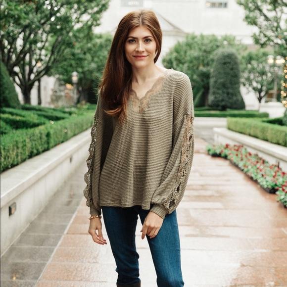 Chloe Lace & Drape Sweater in Olive - Picture 6 of 8